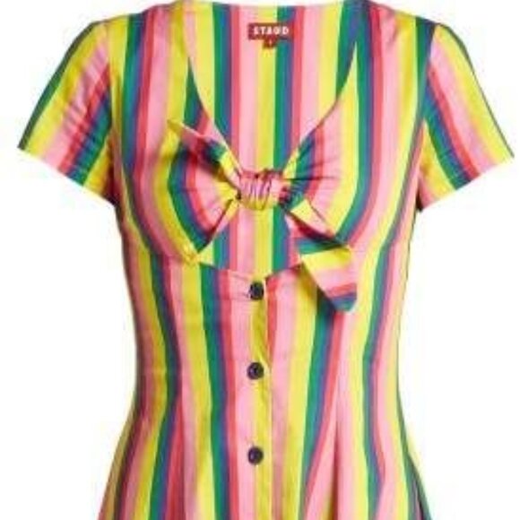 $295 STAUD Alice Tie Front Button Down Dress sz 6 S-M New NWT Colorful - Picture 7 of 7